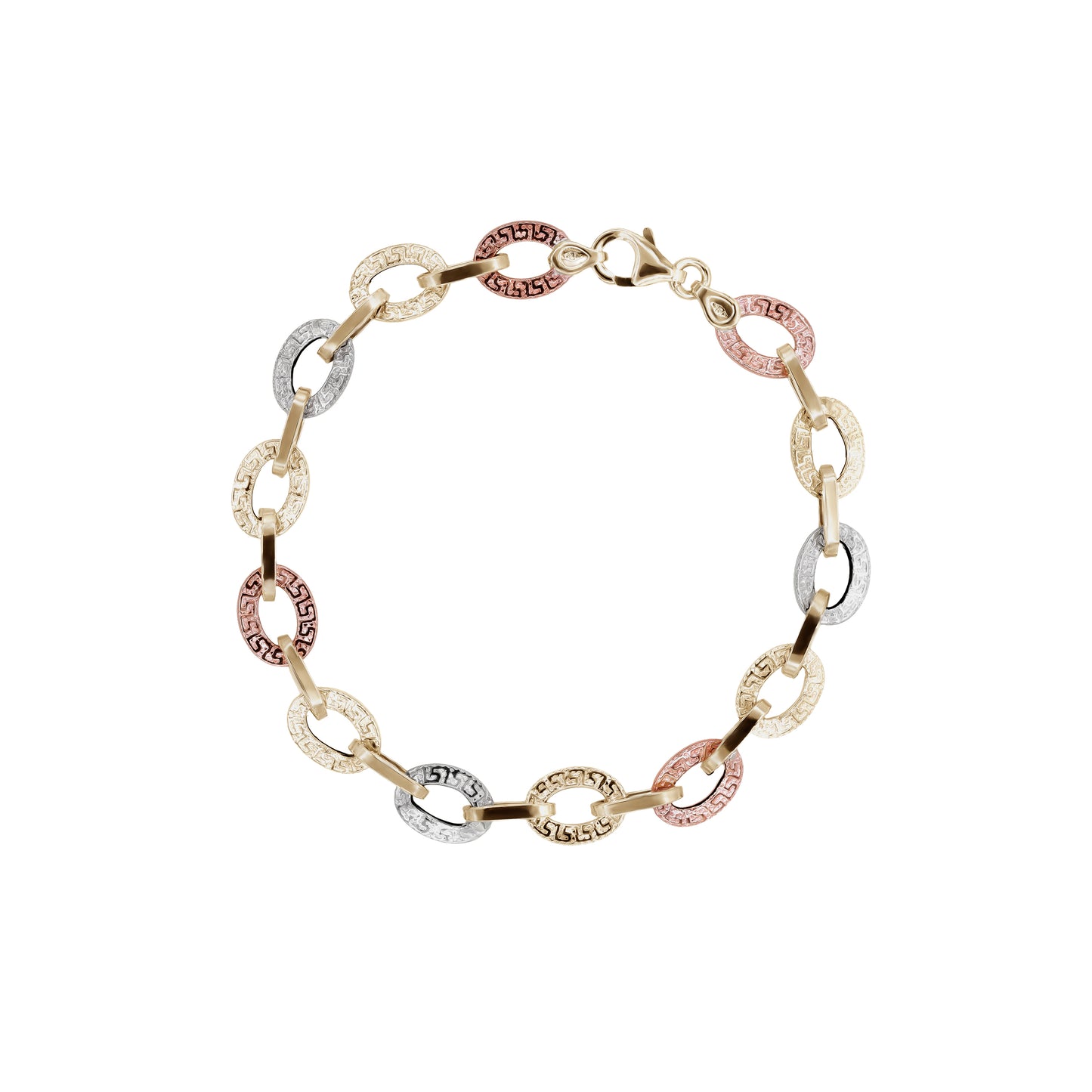 Three-Tone Greek Key Bracelet | 18k Three-Tone Gold