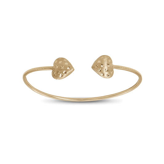 Diamond-Cut Heart Bangle | 18k Yellow Gold