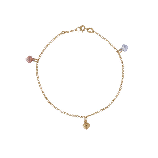 Heart Charm Tri-Color Chain Anklet – 18K Yellow, Rose & White Gold | Jamal Al Muhra