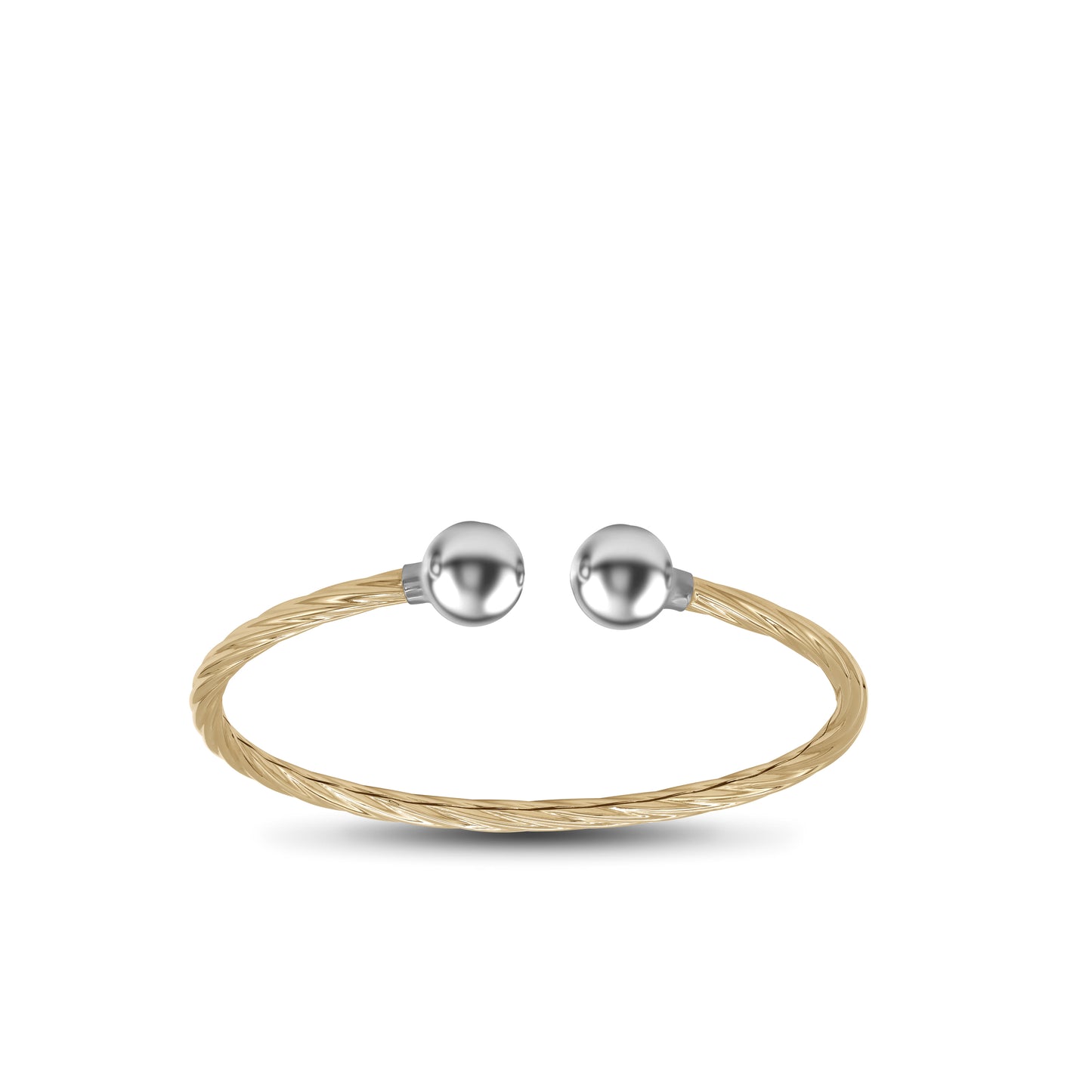 Twisted Cable Open Bangle with Gold Balls – 18k Yellow Gold | Jamal Al Muhra