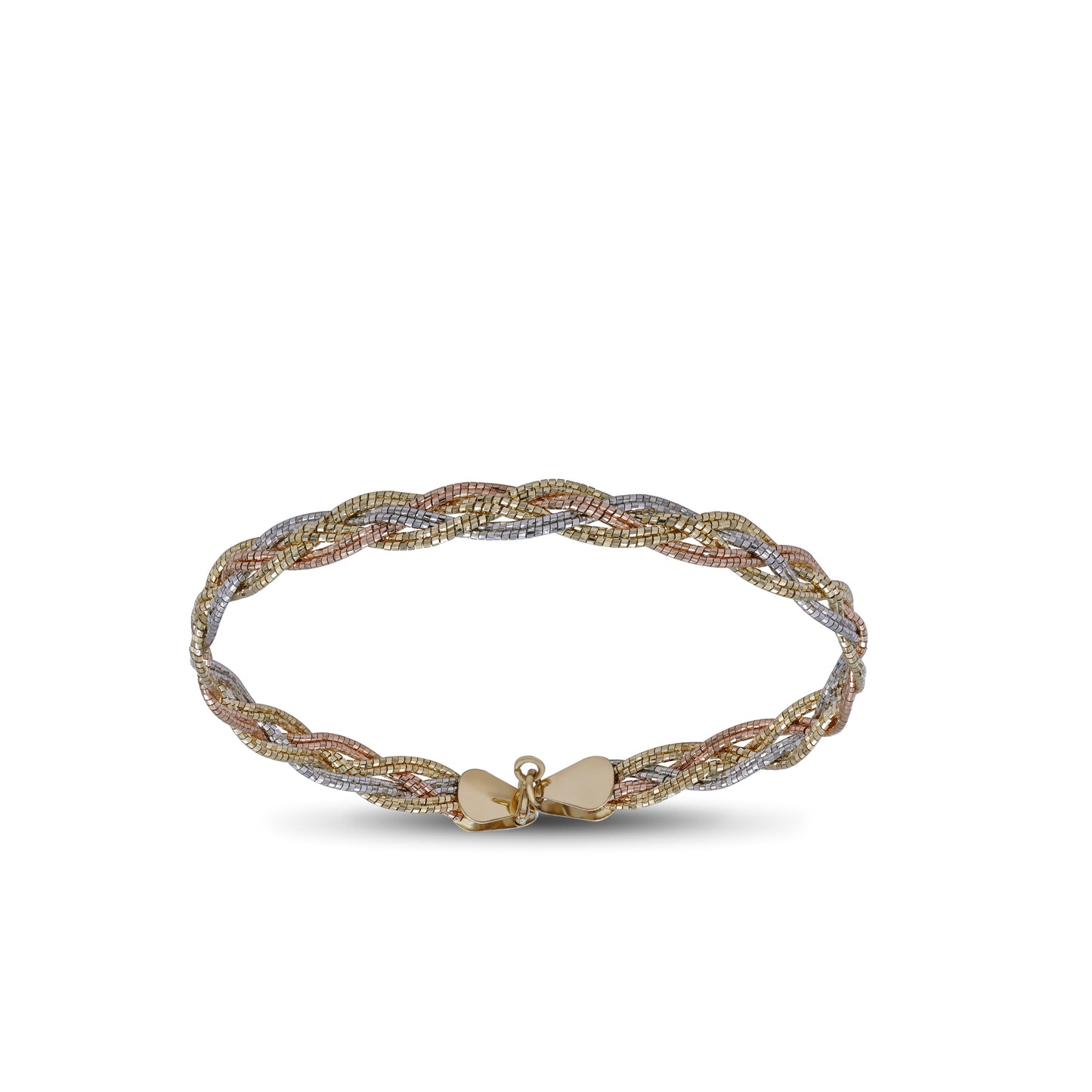 Braided Tricolor Bangle – 18k Yellow, White & Rose Gold | Jamal Al Muhra