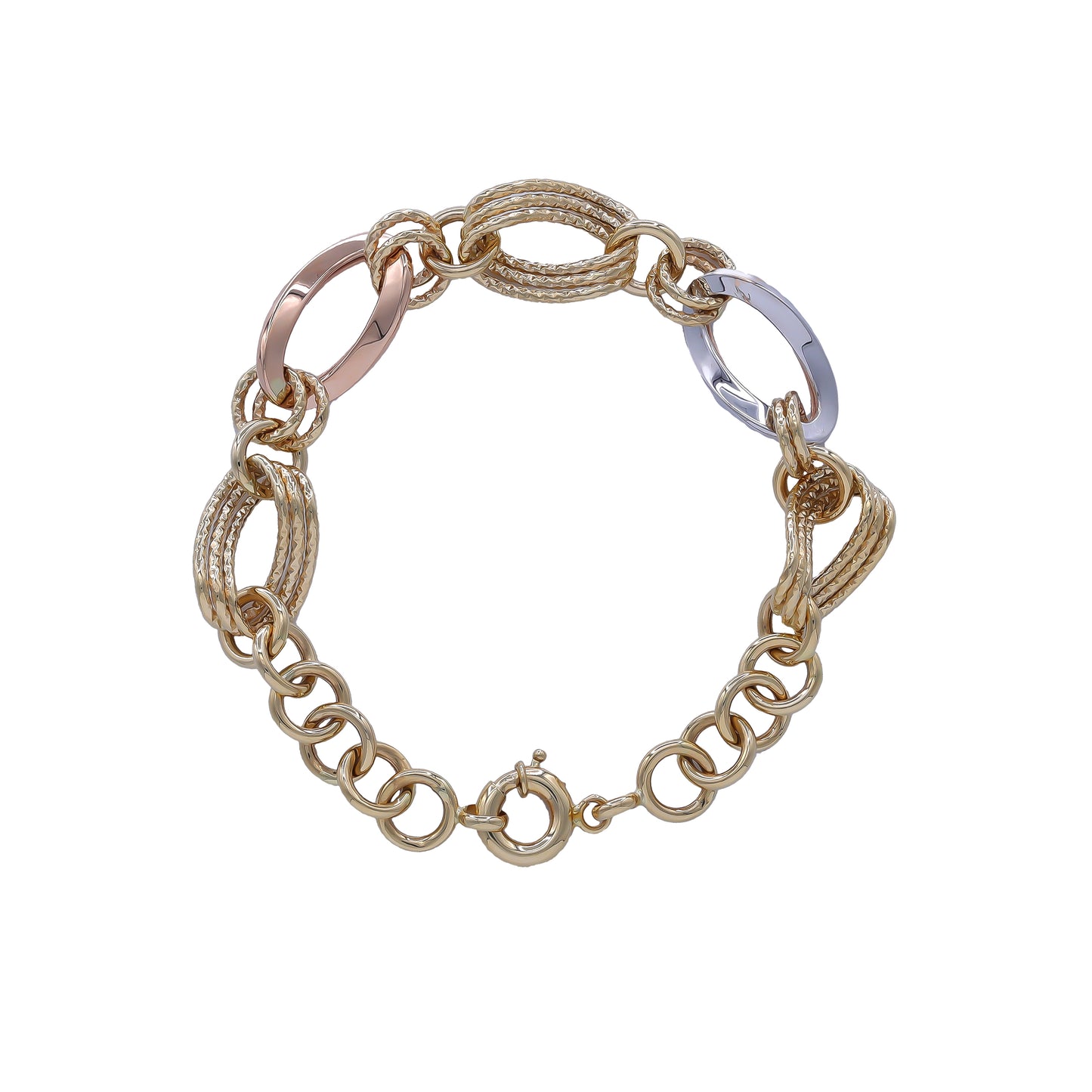 Tri-Color Textured Oval Link Bracelet 18k Gold | Jamal Al Muhra