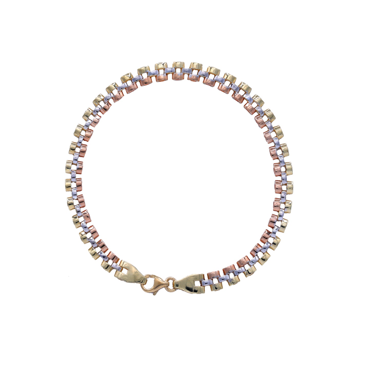 Tri-Color Box Link Bracelet 18k Gold | Jamal Al Muhra
