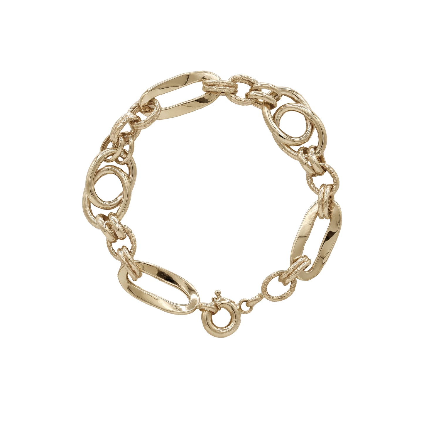 Oval Link Mixed Texture Bracelet 18k Yellow Gold | Jamal Al Muhra