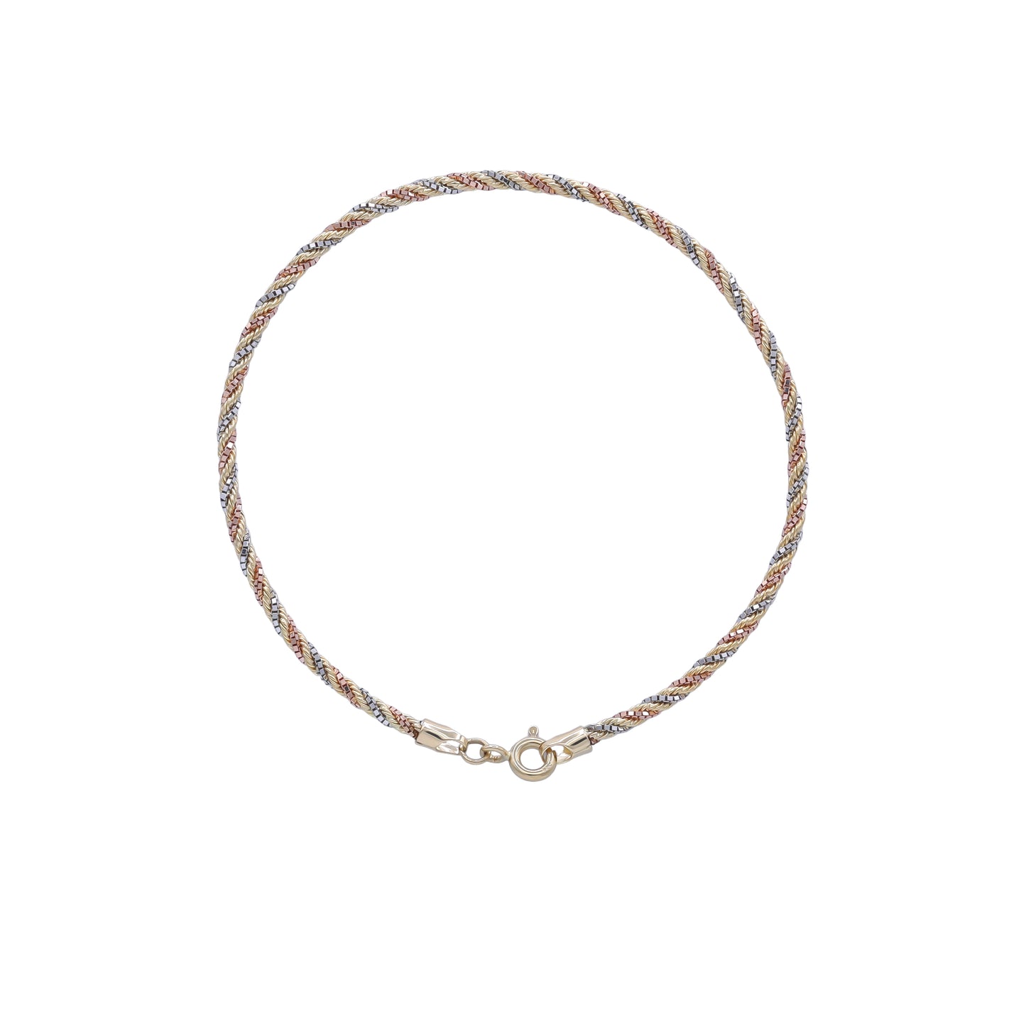 18k Yellow, White & Rose Gold Rope Chain Bracelet | Jamal Al Muhra