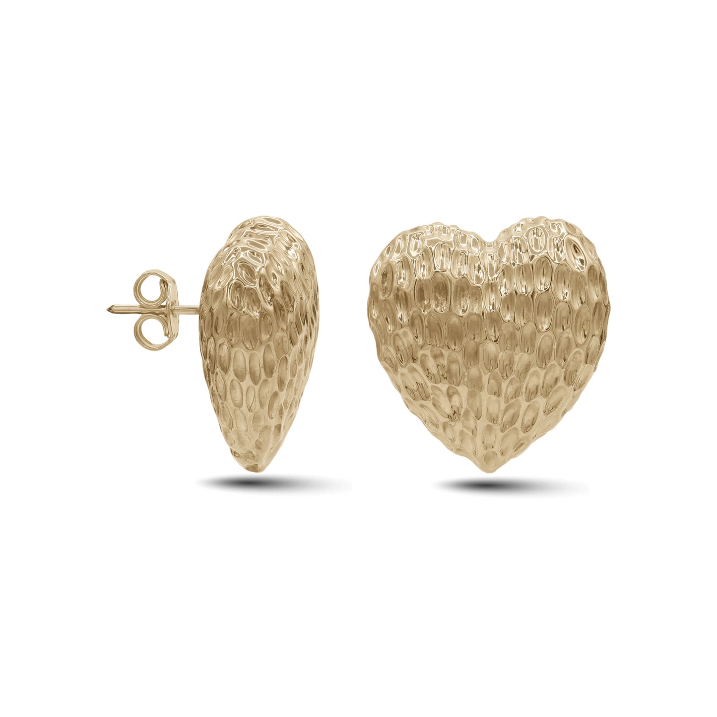18k Gold Textured Heart Stud Earrings | Romantic Statement | Jamal Al Muhra
