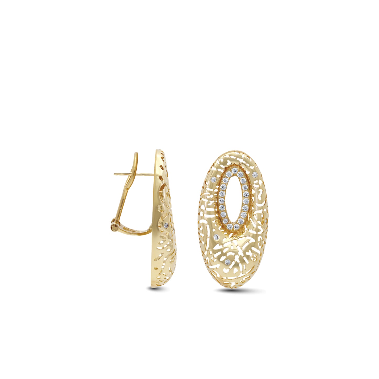 18k Gold Filigree Oval Earrings with Stones | Elegant Statement | Jamal Al Muhra