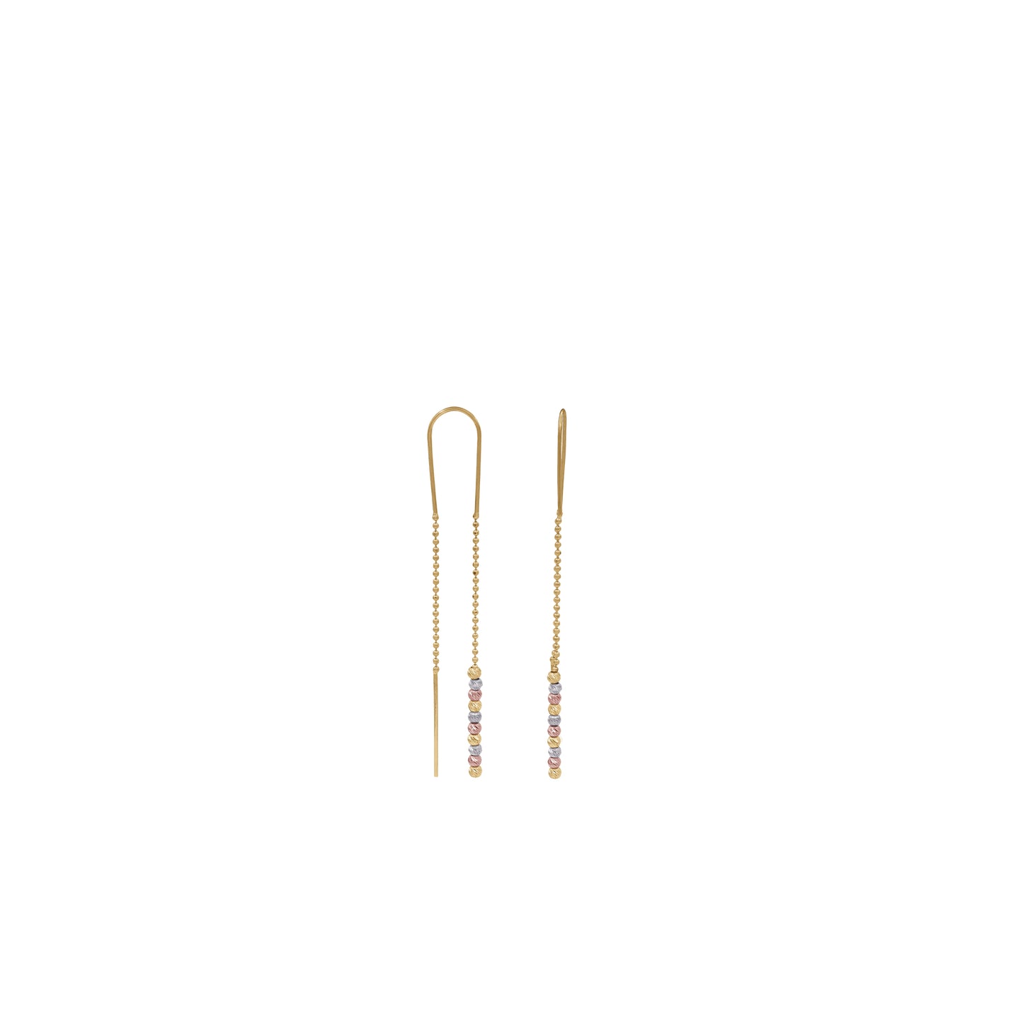 18k Tricolor Threader Earrings | Yellow, White & Rose Gold | Jamal Al Muhra