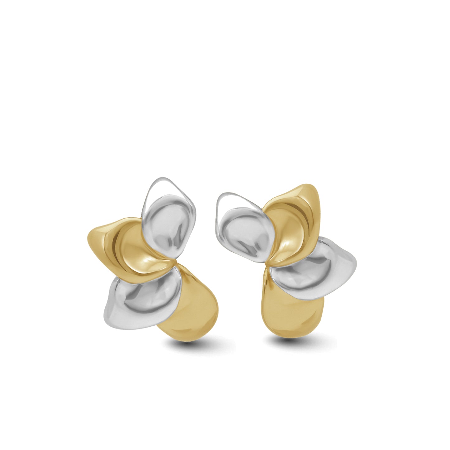 18k Two-Tone Gold Abstract Floral Earrings | Modern Dual-Color Design | Jamal Al Muhra