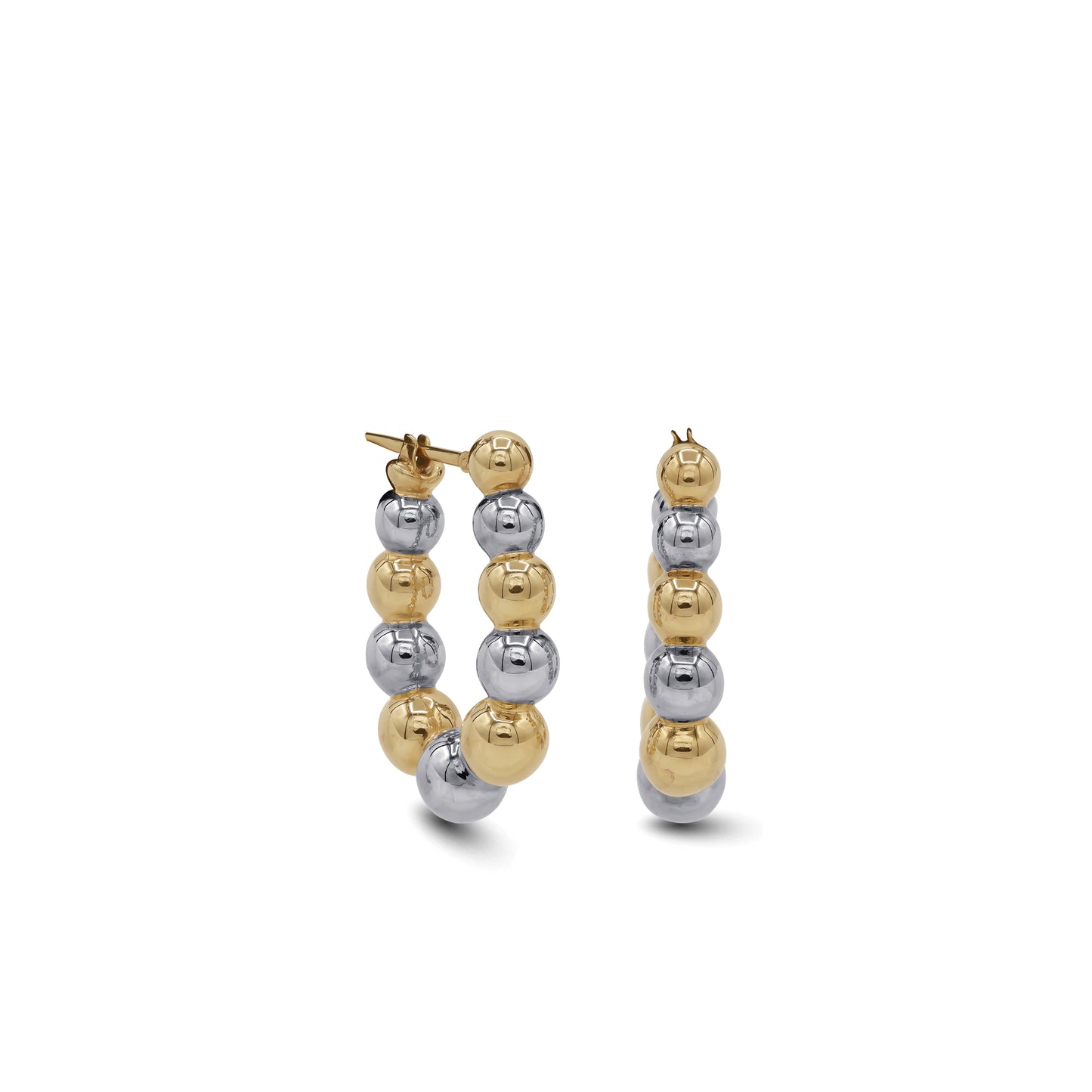 18k Two-Tone Beaded Hoop Earrings | Mixed Gold Round Beads | Jamal Al Muhra