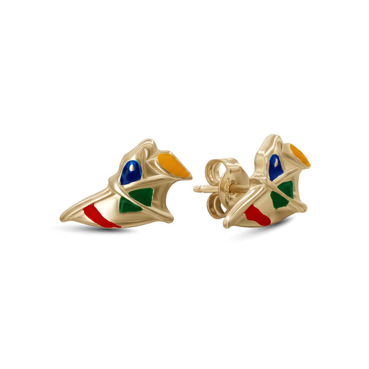 Bird Enamel Stud Earrings | 18k Yellow Gold