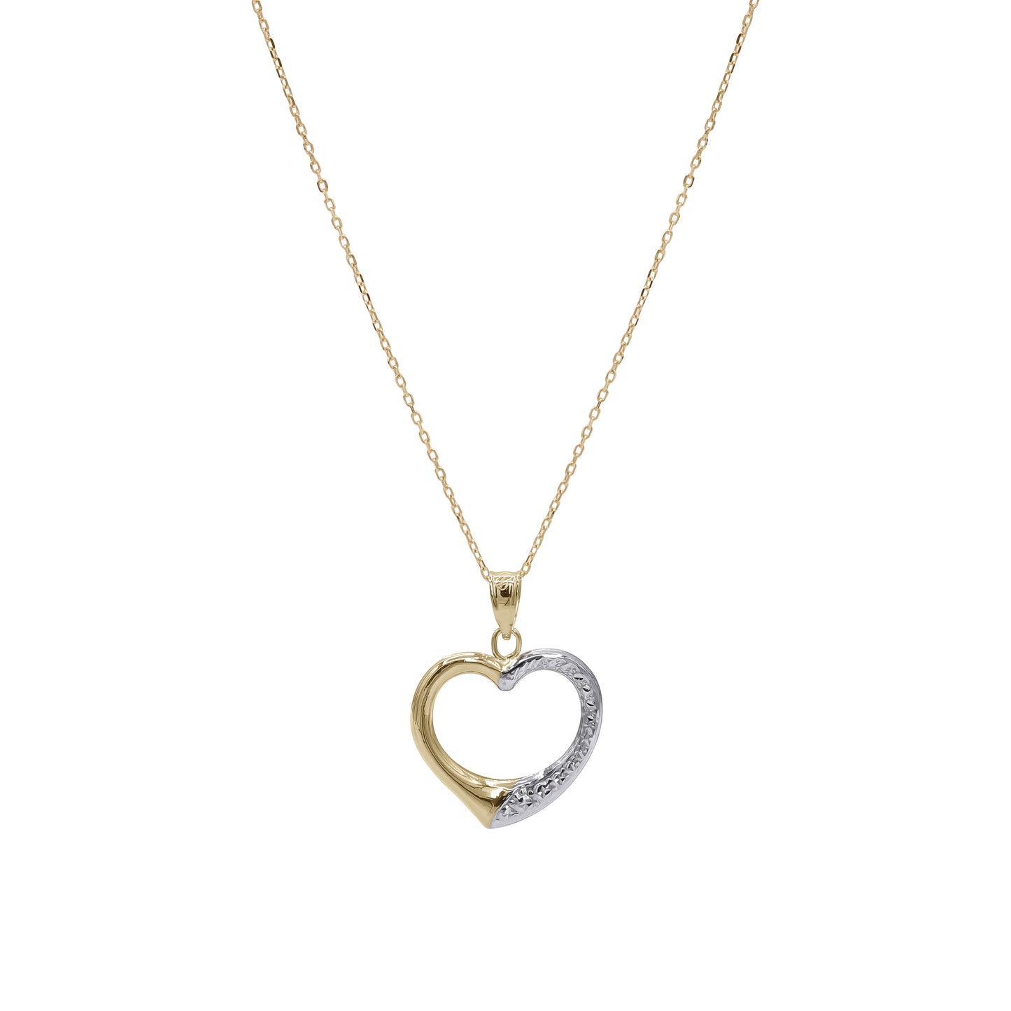 18k Gold Two-Tone Open Heart Pendant Necklace | Delicate Romantic Design | Jamal Al Muhra