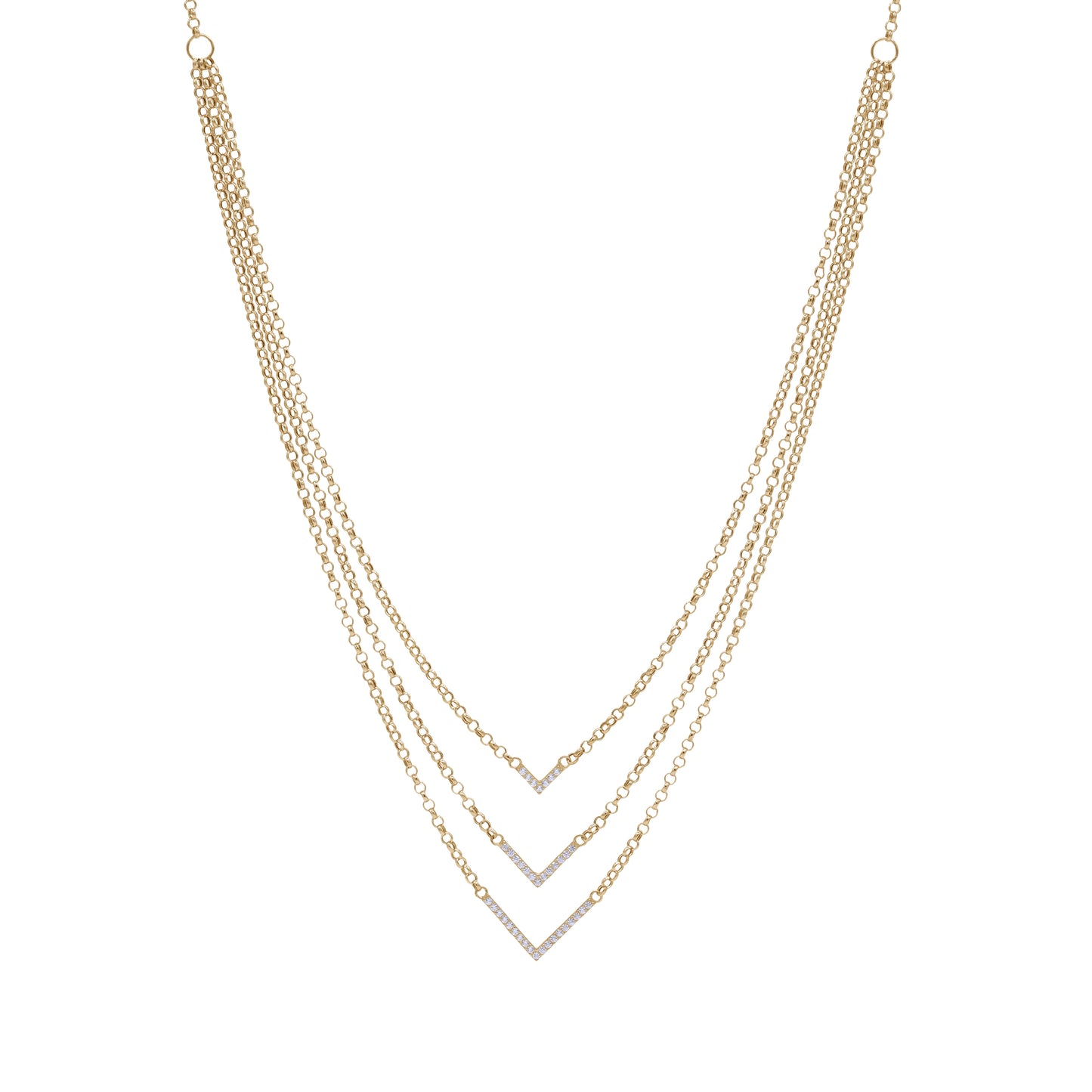 18k Gold Triple Layer V-Shape Necklace | Modern Layered Design | Jamal Al Muhra