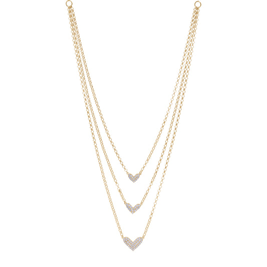 18k Gold Triple Heart Layered Necklace | Layered Romantic Design | Jamal Al Muhra