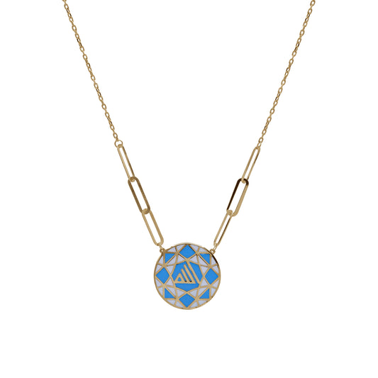 18k Gold Blue Mosaic Necklace | Artistic Modern Jewelry | Jamal Al Muhra