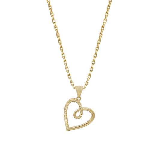 18k Yellow Gold Textured Heart Pendant | Jamal Al Muhra