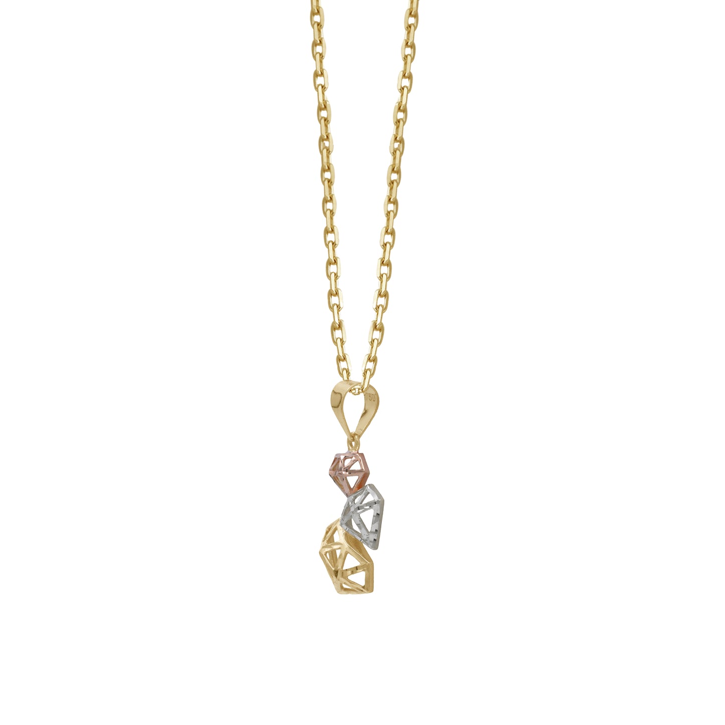 18k Tri-Color Gold Diamond Shape Pendant Necklace | Jamal Al Muhra