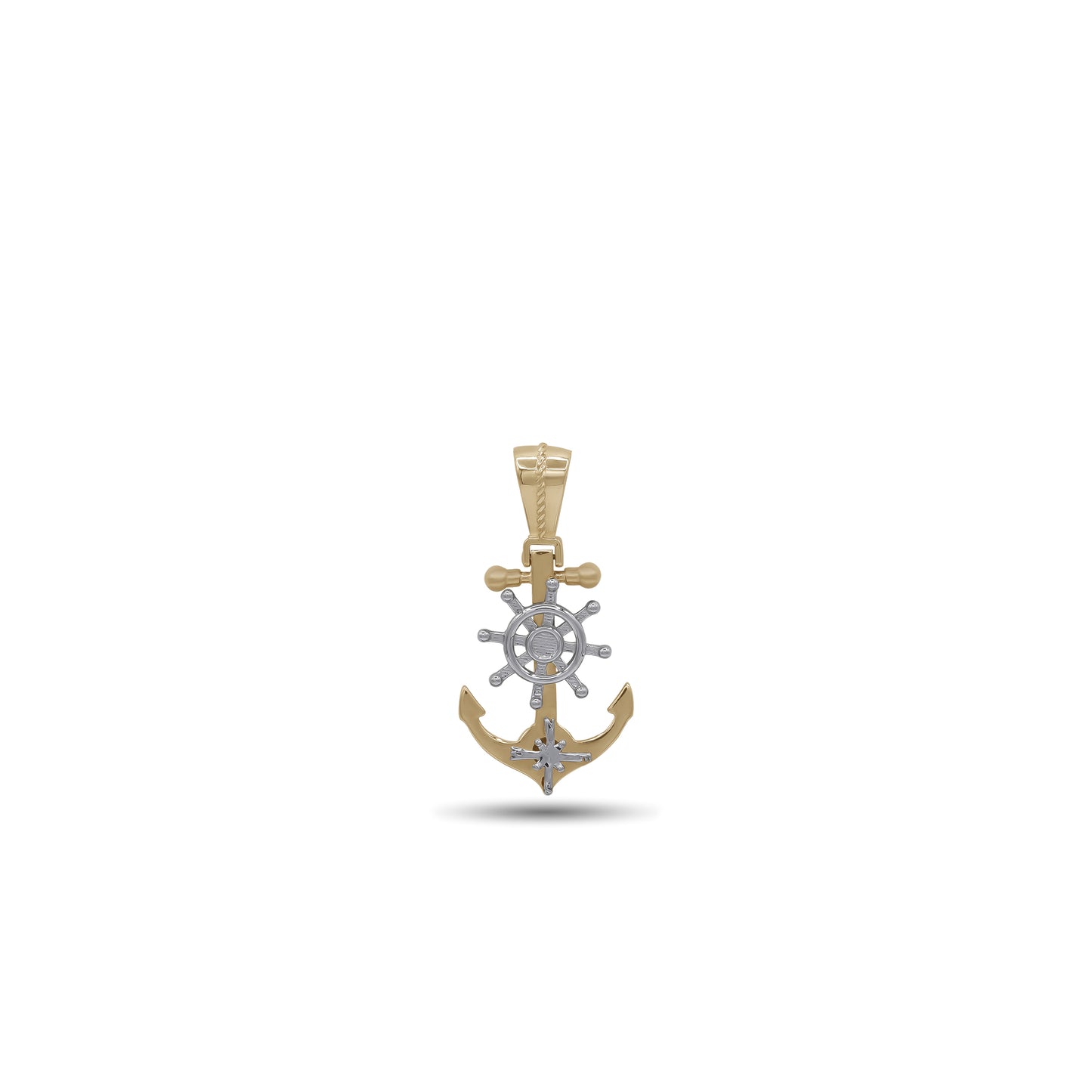 18k Yellow & White Gold Anchor and Ship Wheel Pendant | Jamal Al Muhra