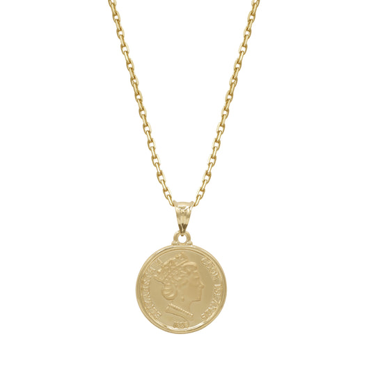 18k Yellow Gold Queen Elizabeth Coin Pendant | Jamal Al Muhra