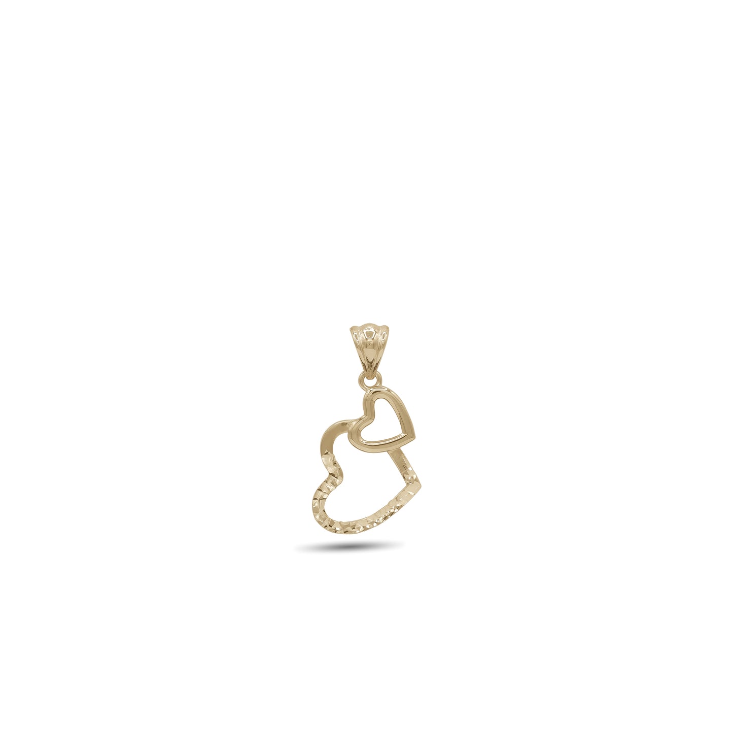 18k Gold Double Heart Pendant | Sparkling Textured Finish | Jamal Al Muhra