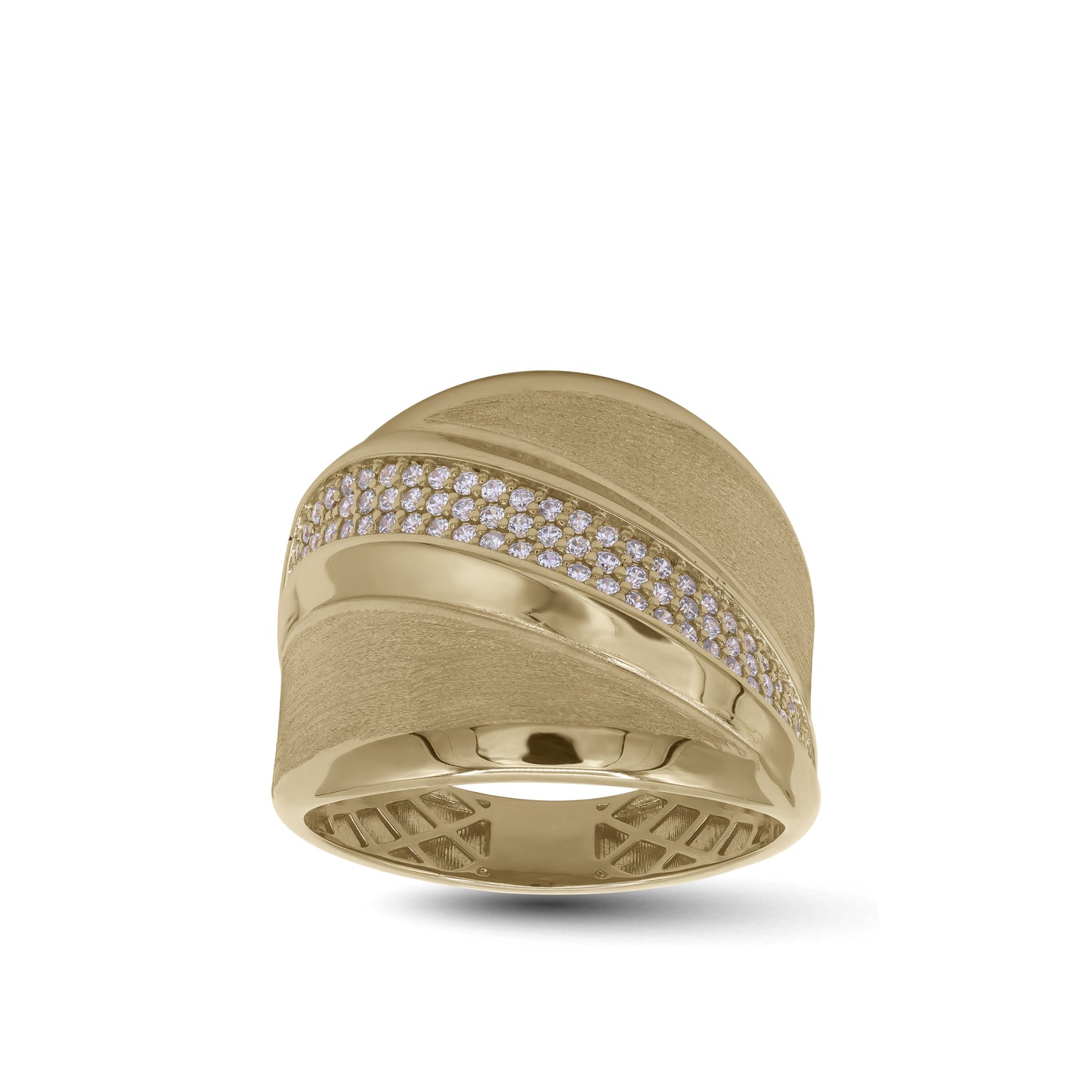 18k Yellow Gold Wide Band Ring with Sparkling Stones | Jamal Al Muhra