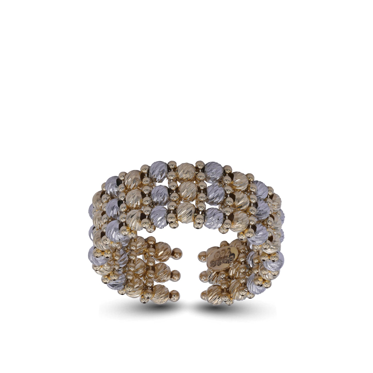 18k Yellow & White Gold Beaded Open Band Ring | Jamal Al Muhra