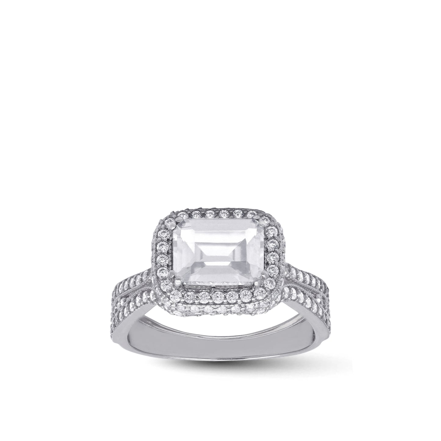 18k White Gold Rectangular Halo Ring with Sparkling Stones | Jamal Al Muhra