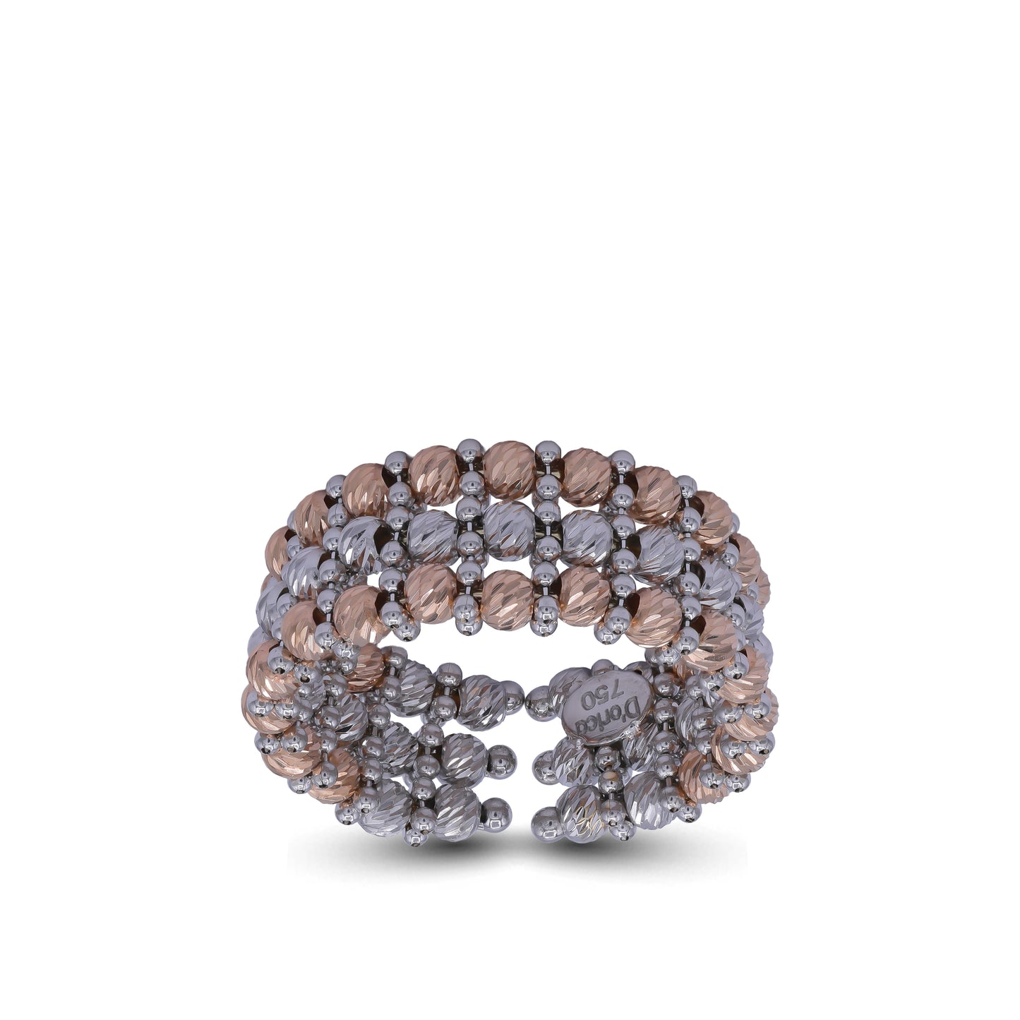 18k White & Rose Gold Beaded Open Band Ring | Jamal Al Muhra