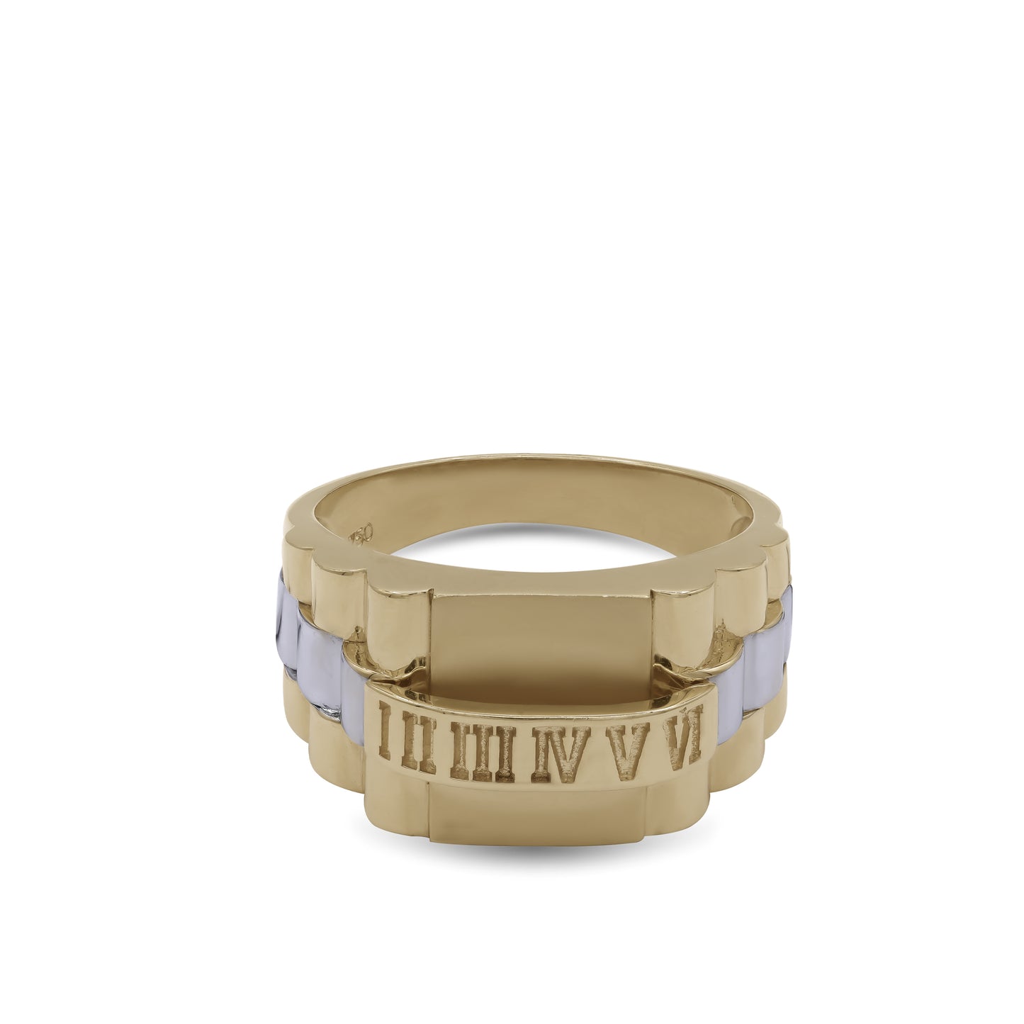18k Yellow & White Gold Roman Numeral Men's Band Ring | Jamal Al Muhra