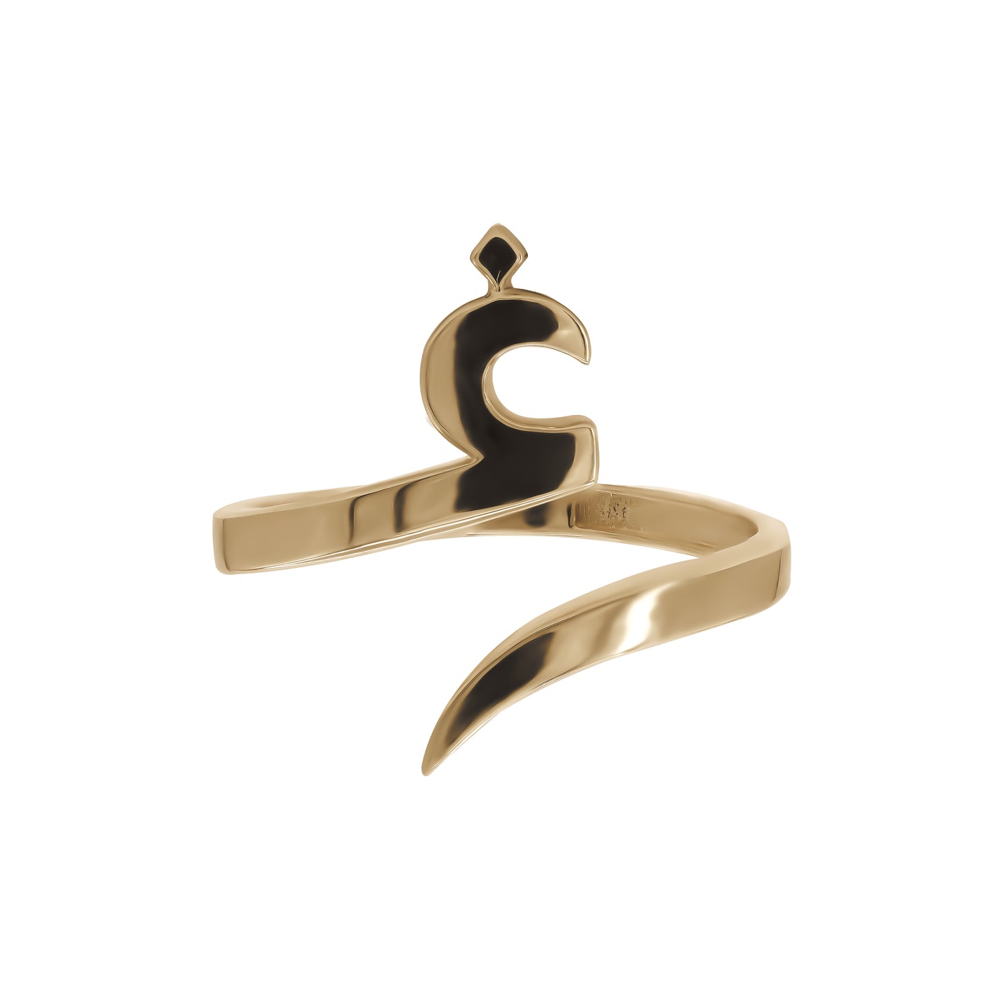 Letter Ghain wrap ring in solid 18k yellow gold — خاتم حرف الغين
