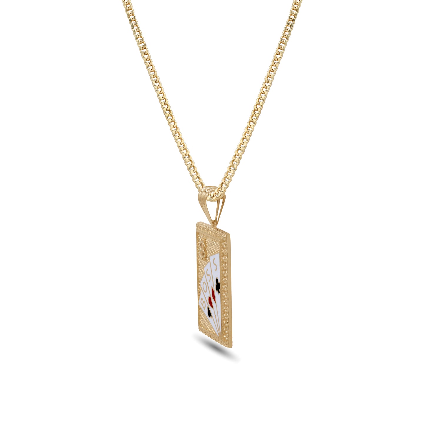 18k Gold “BOSS” Cards Pendant Necklace | Luxury Enamel Design | Jamal Al Muhra
