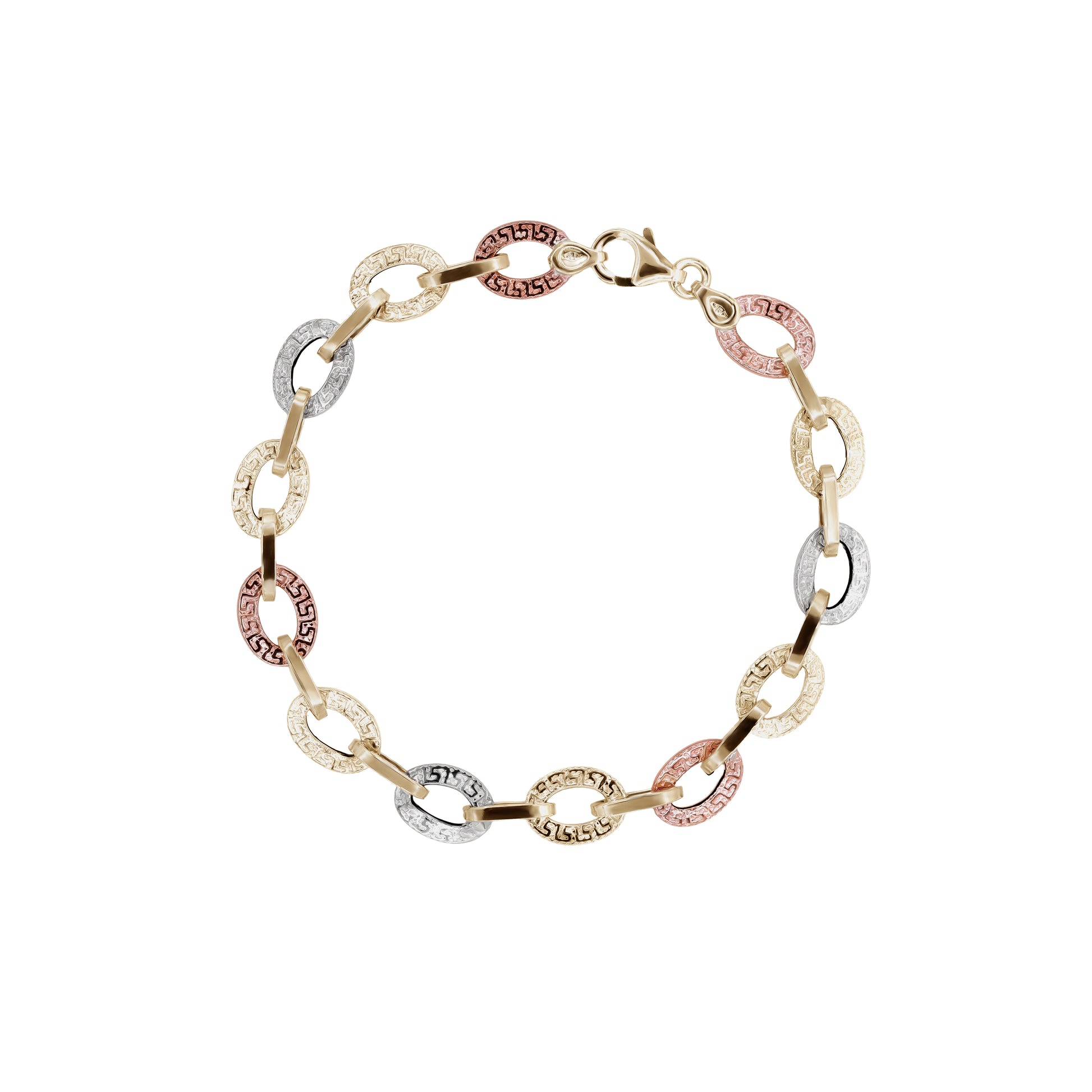 Three-Tone Greek Key Bracelet | 18k Three-Tone Gold