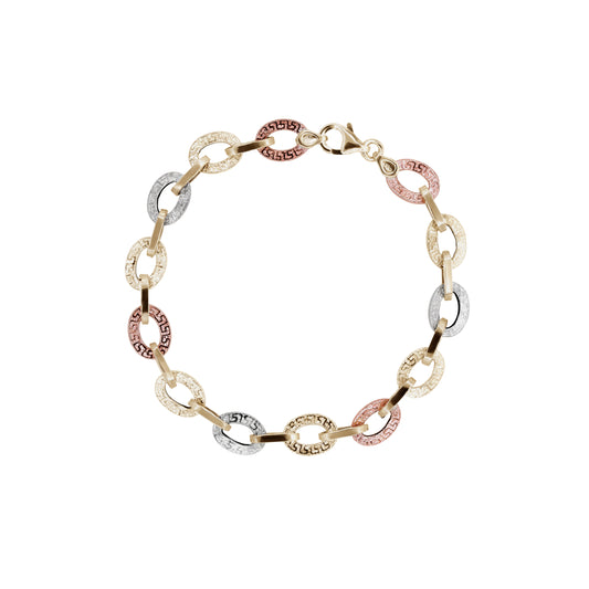 Three-Tone Greek Key Bracelet | 18k Three-Tone Gold