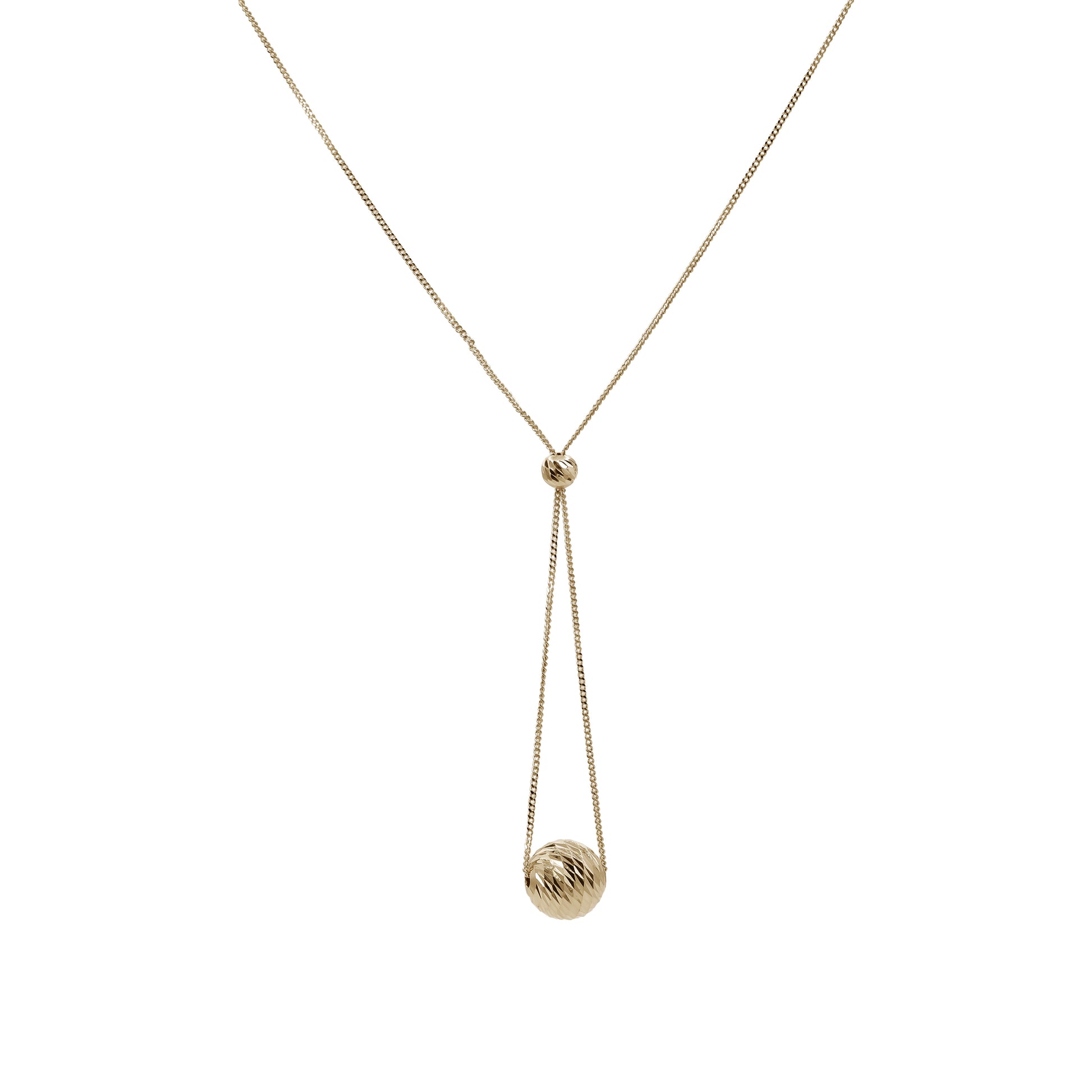 Diamond-Cut Ball Lariat Necklace | 18k Yellow Gold