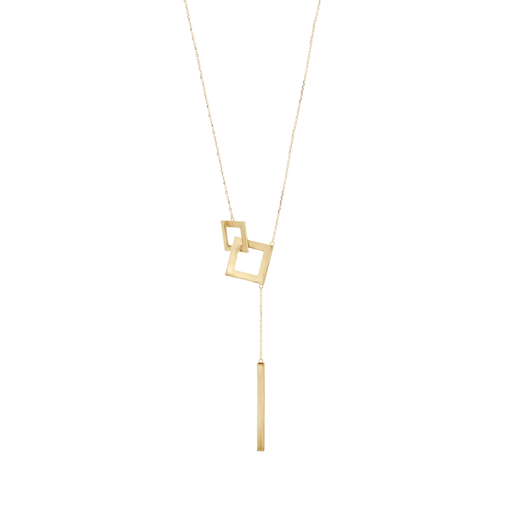 Interlocking Squares Lariat Necklace | 18k Yellow Gold