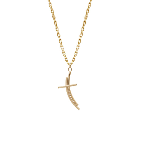 Curved Cross Pendant | 18k Yellow Gold