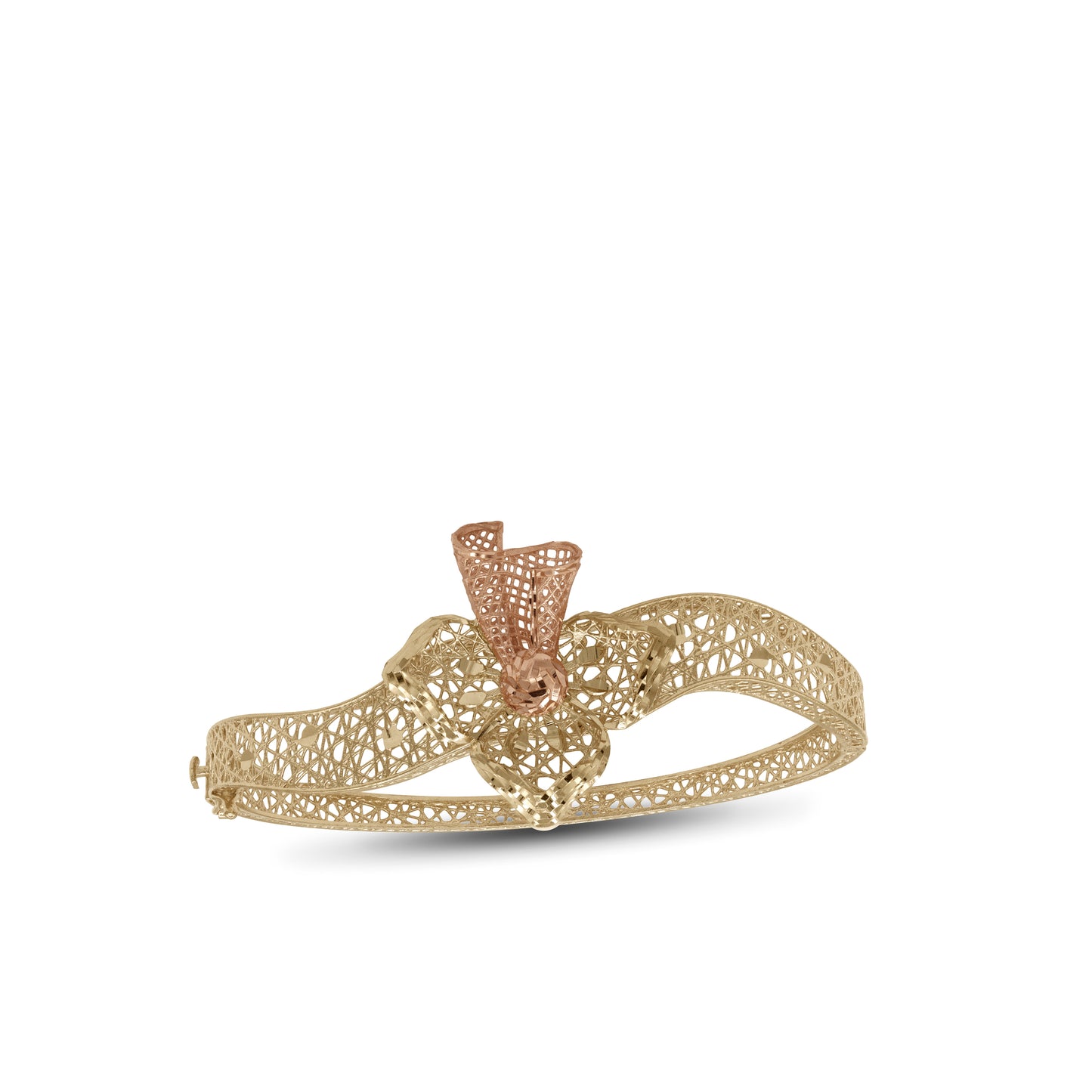 Filigree Heart Bangle – 18k Yellow & Rose Gold | Jamal Al Muhra