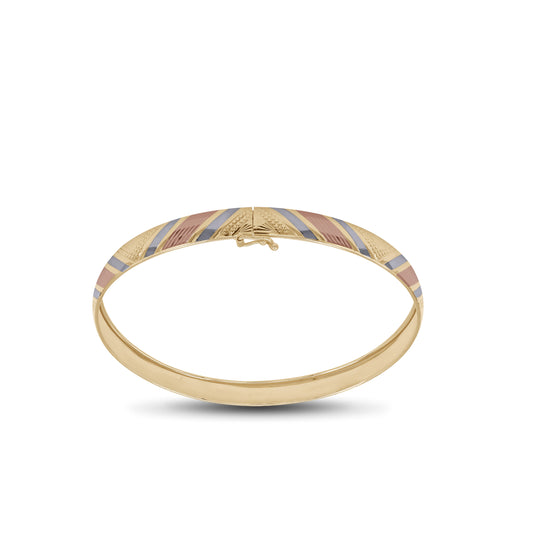 Geometric Three-Tone Bangle – 18k White, Rose & Yellow Gold | Jamal Al Muhra