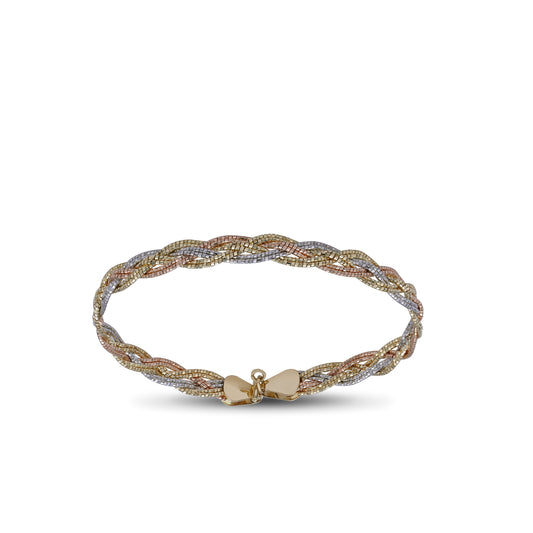 Braided Tricolor Bangle – 18k Yellow, White & Rose Gold | Jamal Al Muhra