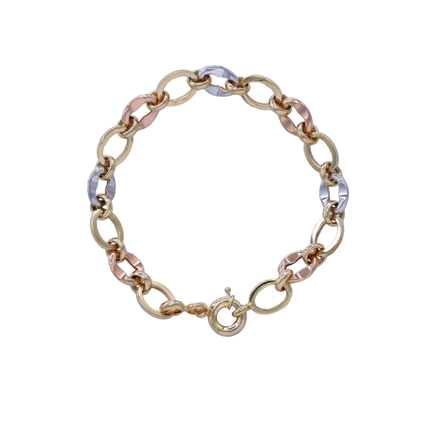 Tricolor Oval Link Bracelet – 18k Yellow, White & Rose Gold | Jamal Al Muhra