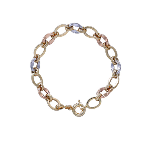 Tricolor Oval Link Bracelet – 18k Yellow, White & Rose Gold | Jamal Al Muhra