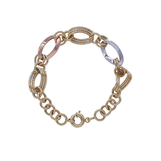 Tri-Color Textured Oval Link Bracelet 18k Gold | Jamal Al Muhra