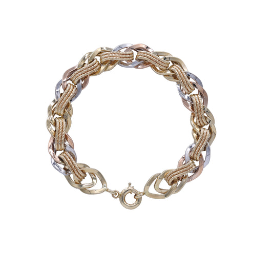 Tri-Color Braided Oval Link Bracelet 18k Gold | Jamal Al Muhra