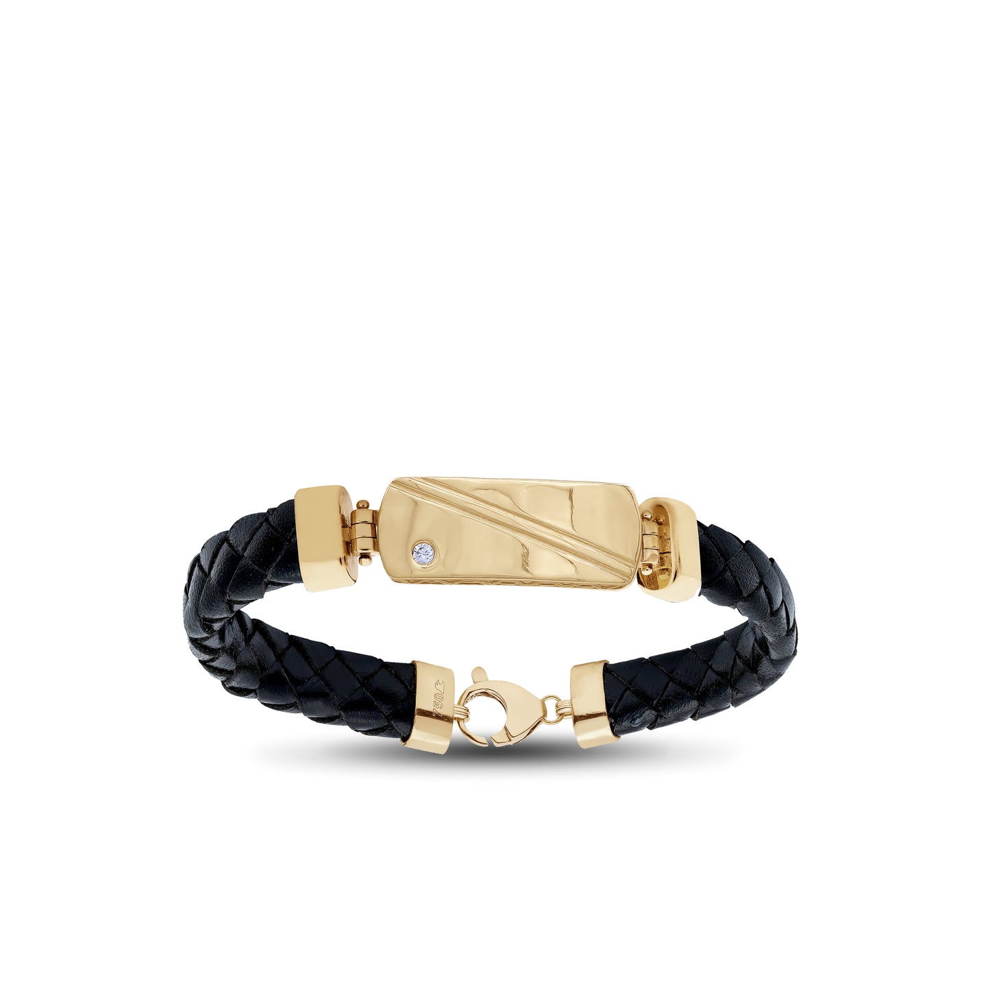 Men’s Leather Bracelet with 18k Yellow Gold Plate & Stone | Jamal Al Muhra