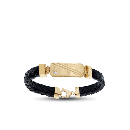 Men’s Leather Bracelet with 18k Yellow Gold Plate & Stone | Jamal Al Muhra