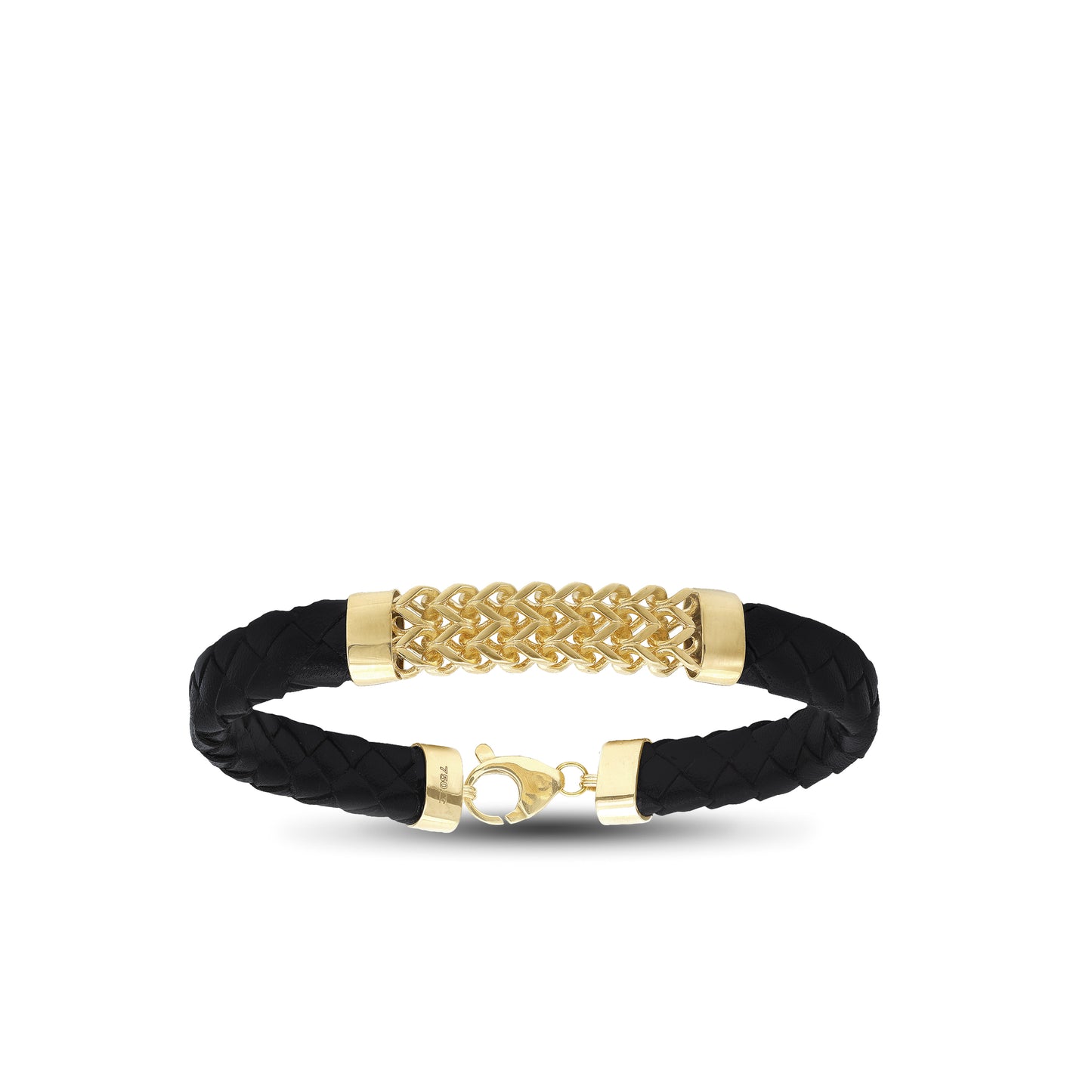 Men’s Leather Bracelet with 18k Yellow Gold Braided Design | Jamal Al Muhra