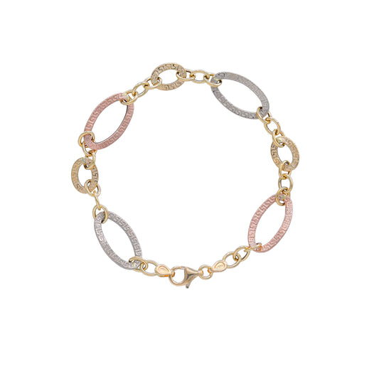 18k Yellow, White & Rose Gold Engraved Oval Link Bracelet | Jamal Al Muhra