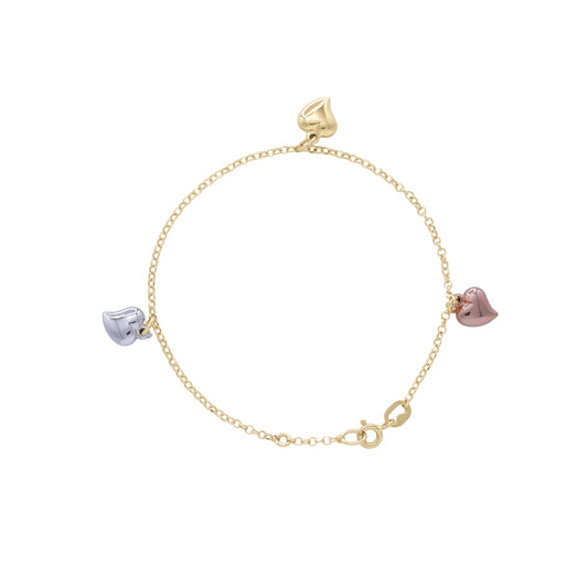 18k Yellow, White & Rose Gold Heart Charms Bracelet | Jamal Al Muhra