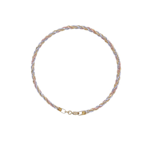 18k Yellow, White & Rose Gold Rope Chain Bracelet | Jamal Al Muhra