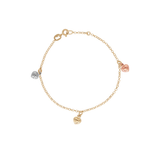 Heart Charm Tri- Color Chain Bracelet – 18k Yellow - Rose - White Gold | Jamal Al Muhra